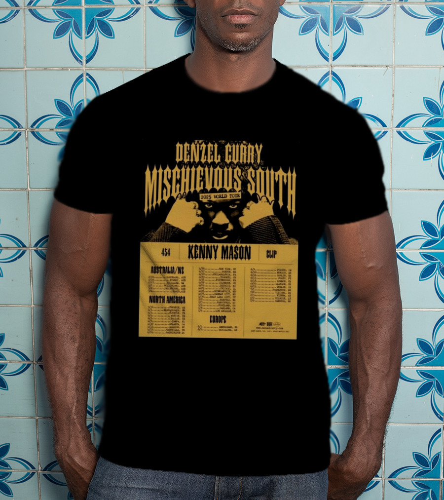 Denzel Curry Mischievous South 2025 World Tour Kenny Mason Clip 454 Australia North America Europe Dates T-Shirt