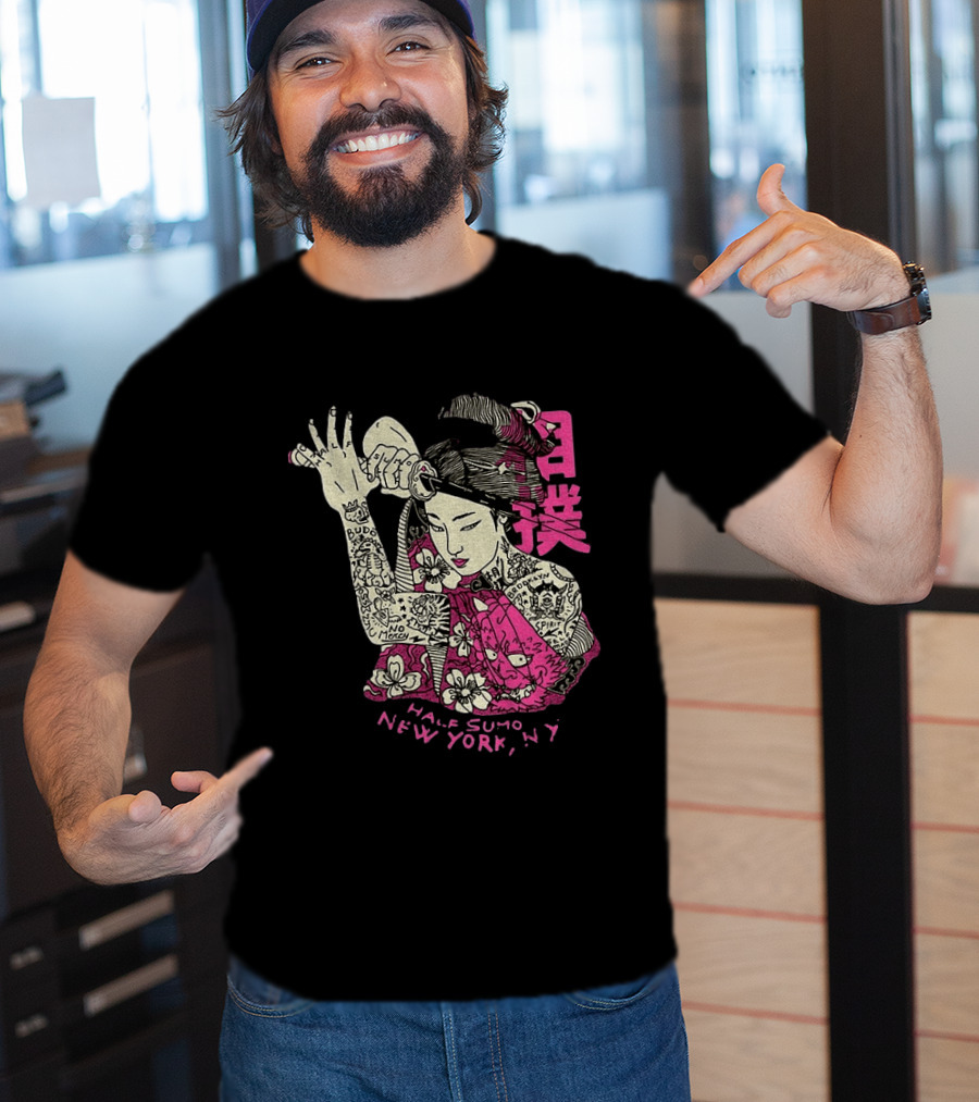 Tattooed Geisha With Katana And Flowers Japanese Samurai Half Sumo New York NY T-Shirt