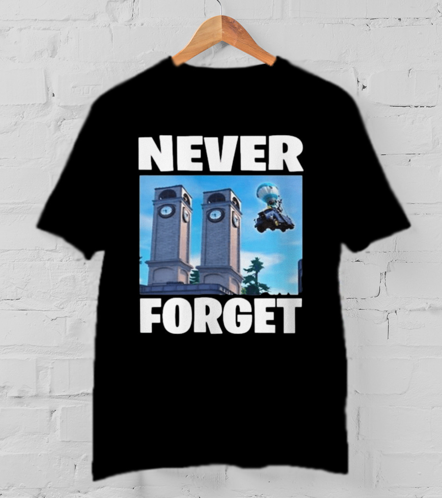 NEVER FORGET Twin Tilted Towers Fortnite Battle Bus T-Shirt