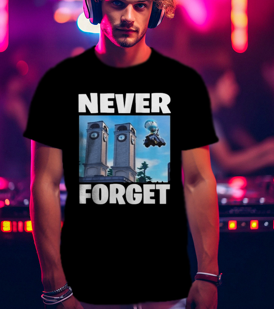 NEVER FORGET Twin Tilted Towers Fortnite Battle Bus T-Shirt