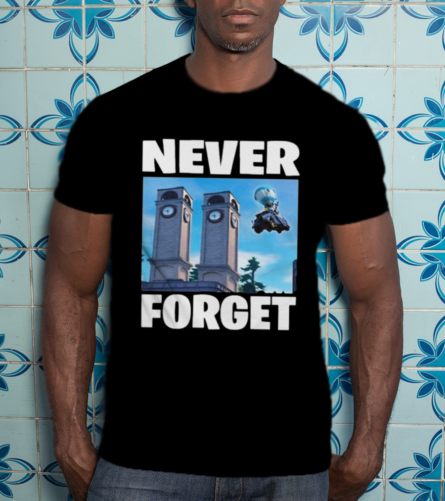 NEVER FORGET Twin Tilted Towers Fortnite Battle Bus T-Shirt
