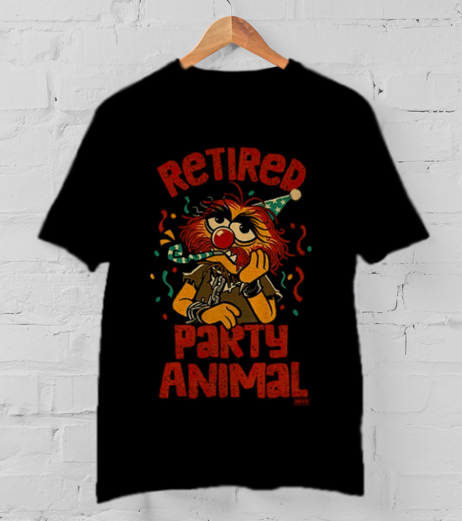 Retired Party Animal With Birthday Hat And Confetti T-Shirt