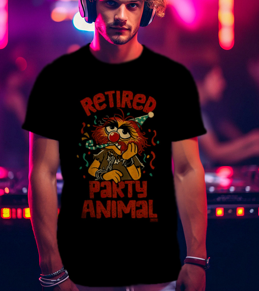 Retired Party Animal With Birthday Hat And Confetti T-Shirt