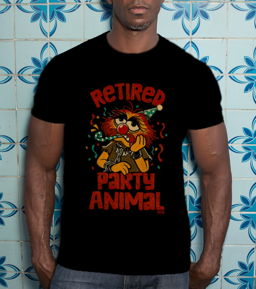 Retired Party Animal With Birthday Hat And Confetti T-Shirt