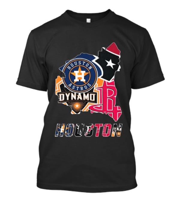 Houston Astros Texans Dynamo Rockets Map Logo Collage T-Shirt