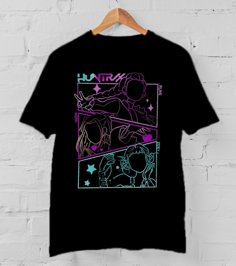 Huntrix Girls Kpop Demon Hunters Neon Manga T-Shirt