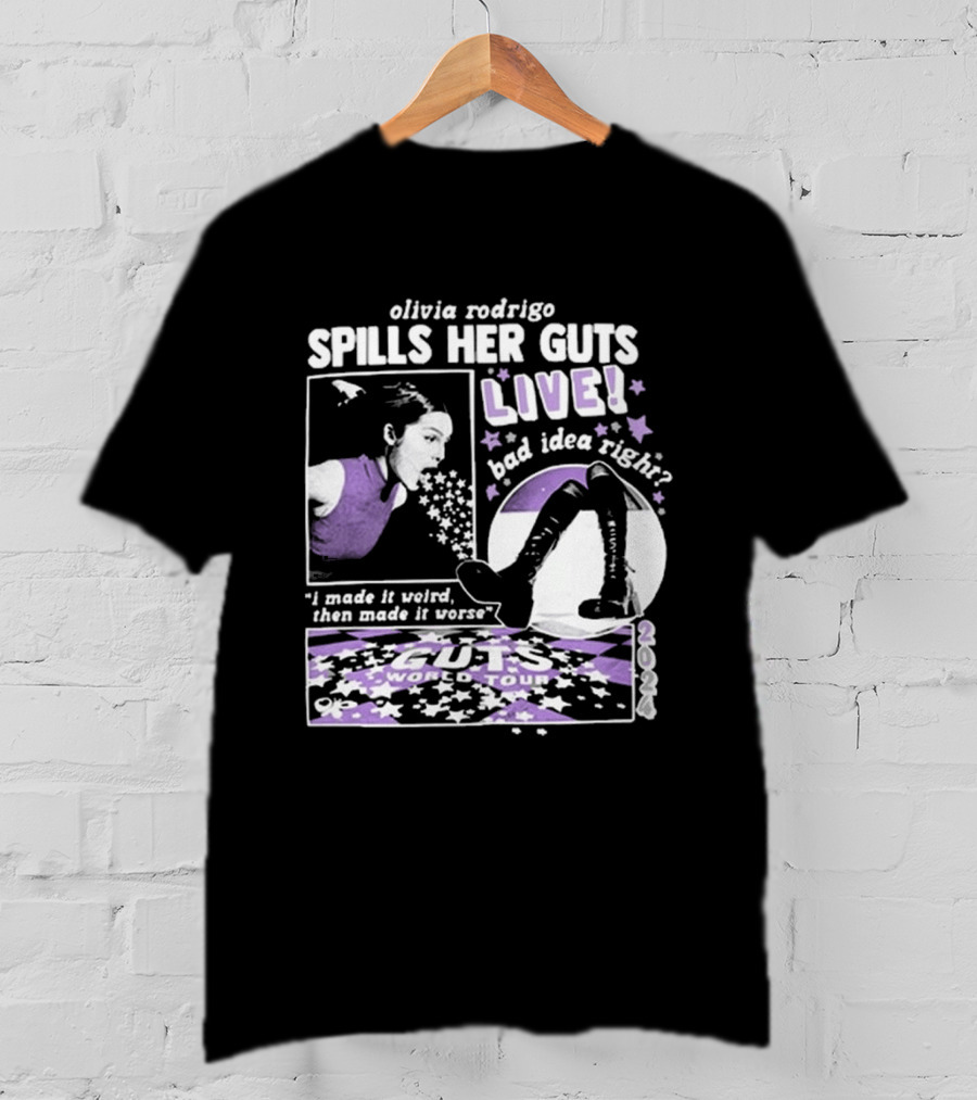 Olivia Rodrigo Spills Her Guts Live World Tour 2023 Bad Idea Right? T-Shirt