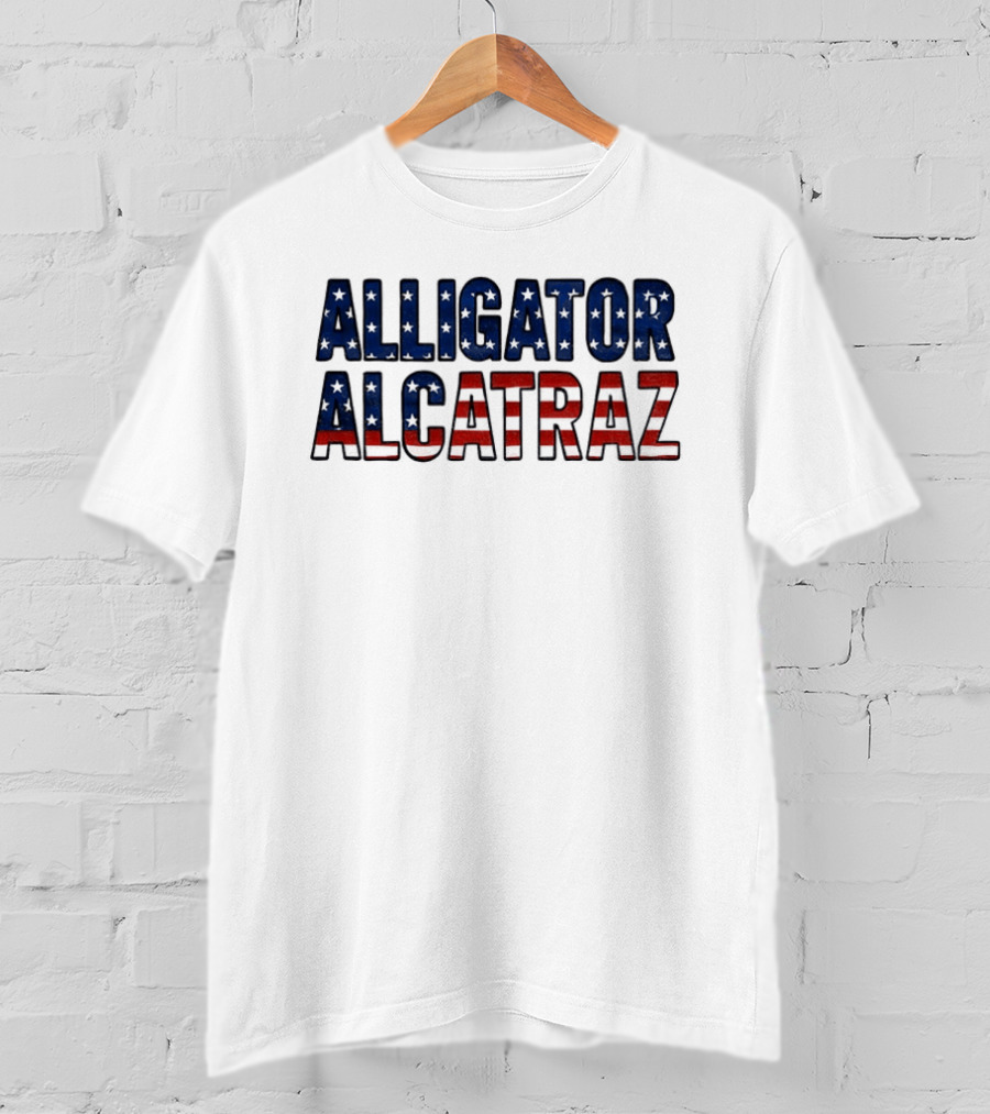 Alligator Alcatraz American Flag Patriotic Stars Stripes T-Shirt