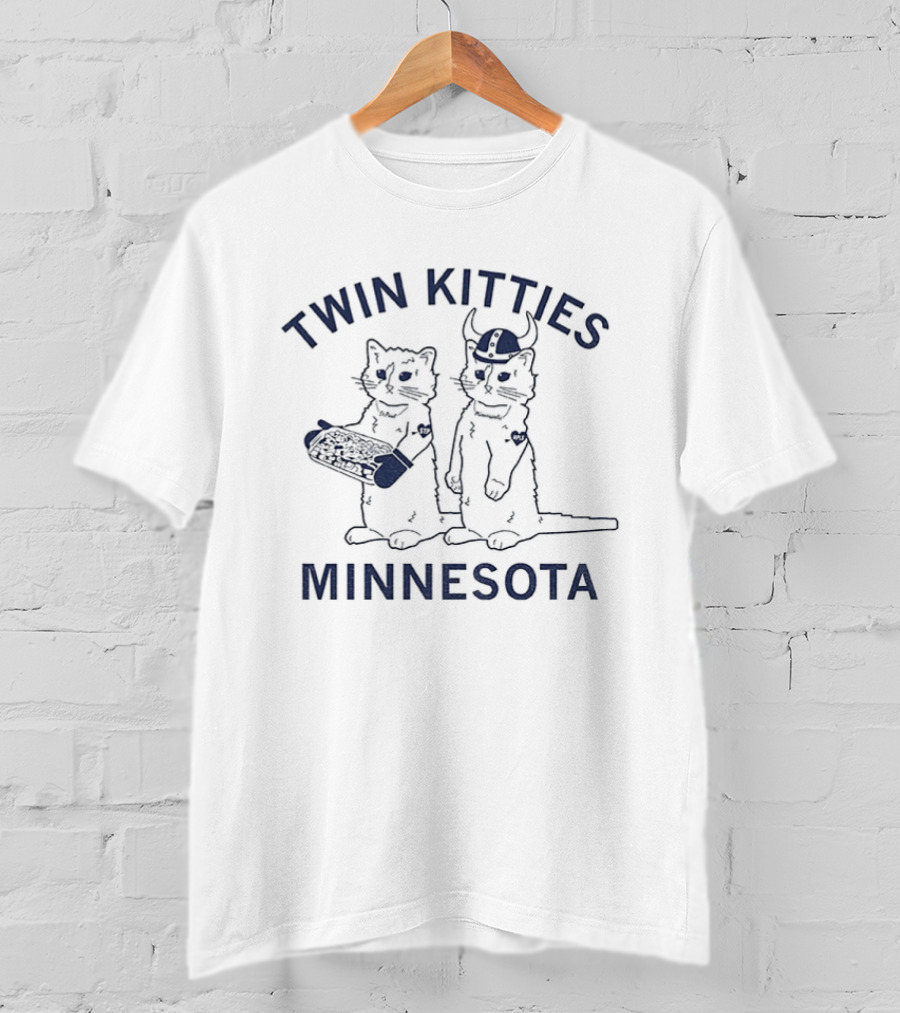 Twin Kitties Minnesota Playful Cat Pair With Baseball Bat T-Shirt