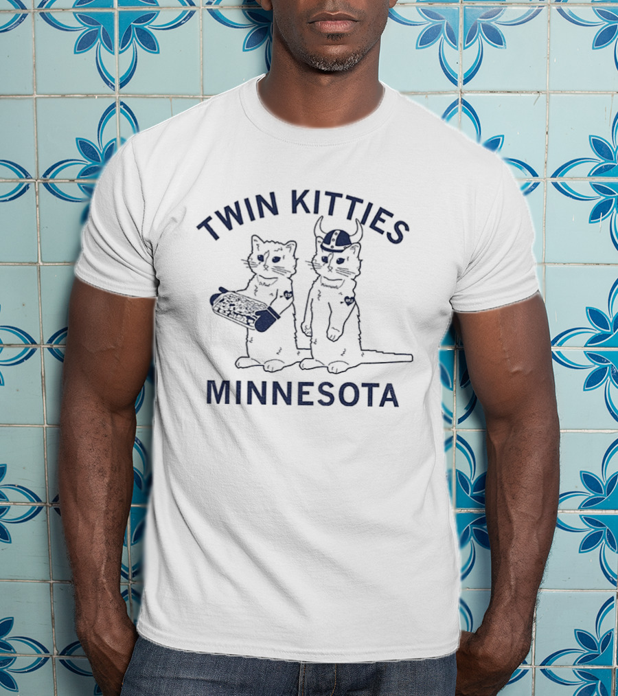 Twin Kitties Minnesota Playful Cat Pair With Baseball Bat T-Shirt