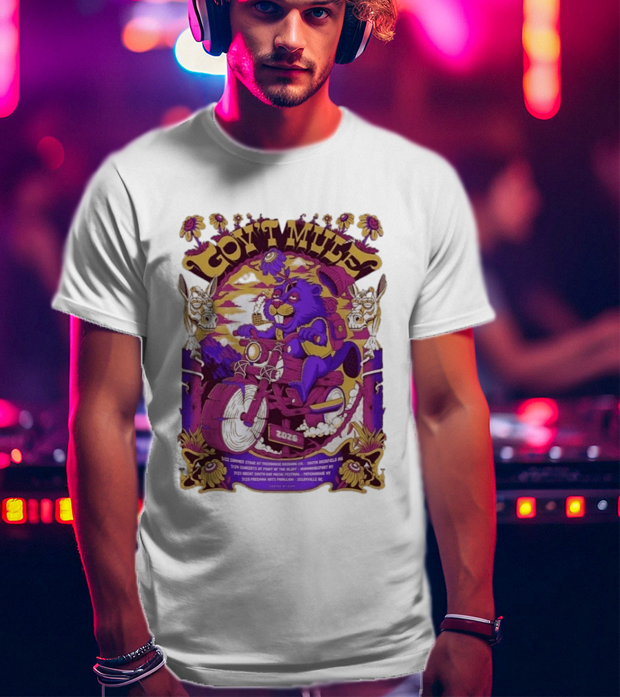 Gov't Mule Summer Tour 2026 Psychedelic Bear Riding Motorcycle Concert Dates And Locations T-Shirt