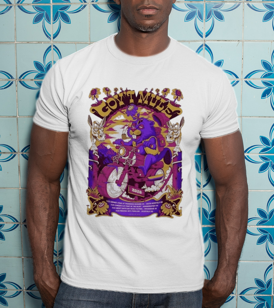 Gov't Mule Summer Tour 2026 Psychedelic Bear Riding Motorcycle Concert Dates And Locations T-Shirt