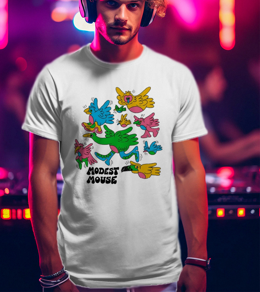 Modest Mouse Colorful Birds Flock T-Shirt
