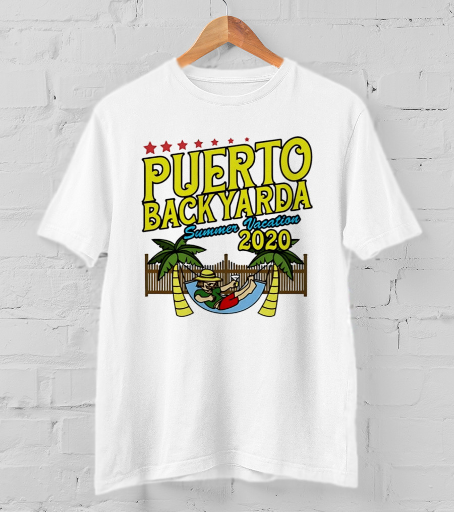 Puerto Backyarda Summer Vacation 2020 Relaxing Hammock Palm Trees Retro Cartoon T-Shirt