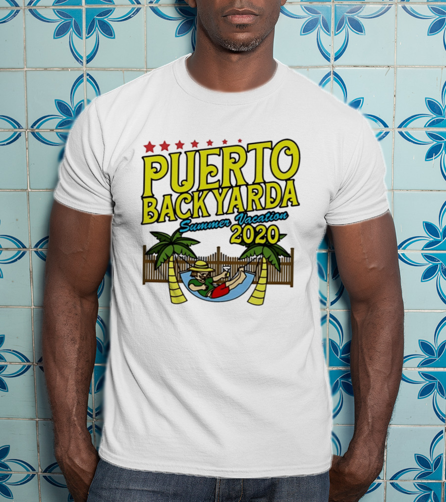 Puerto Backyarda Summer Vacation 2020 Relaxing Hammock Palm Trees Retro Cartoon T-Shirt