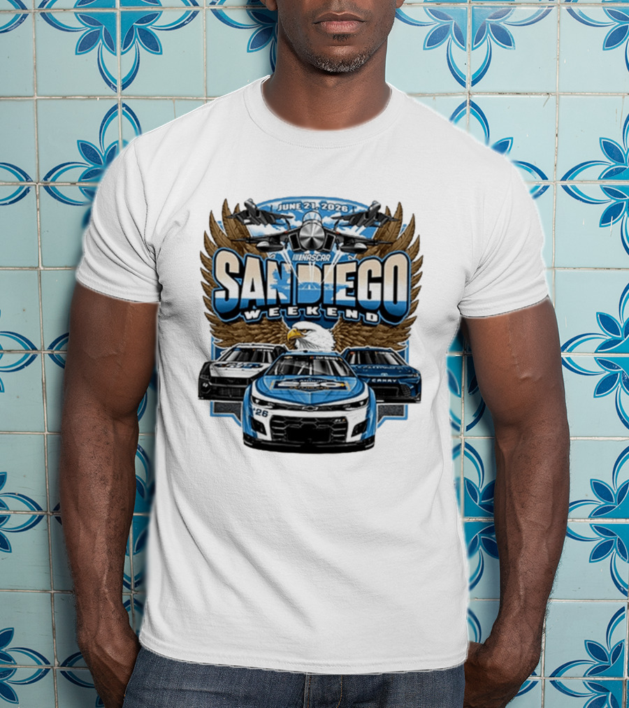 June 21 2026 NASCAR San Diego Weekend Americana Event Racing Cars And Eagle Wings T-Shirt