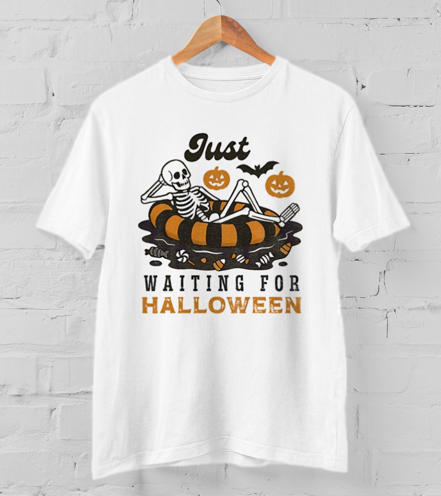 Just Waiting For Halloween Skeleton Beach 2025 T-Shirt