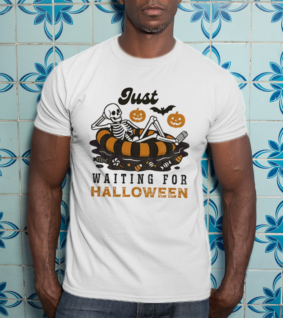 Just Waiting For Halloween Skeleton Beach 2025 T-Shirt