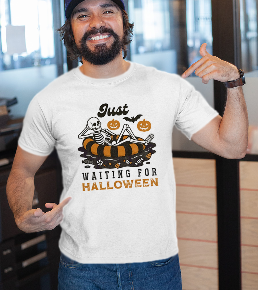 Just Waiting For Halloween Skeleton Beach 2025 T-Shirt