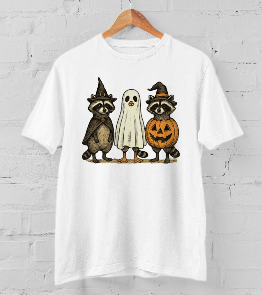 Spooky Boo Ghost Raccoon Pumpkin Raccoon Witch Hat Happy Halloween 2025 T-Shirt