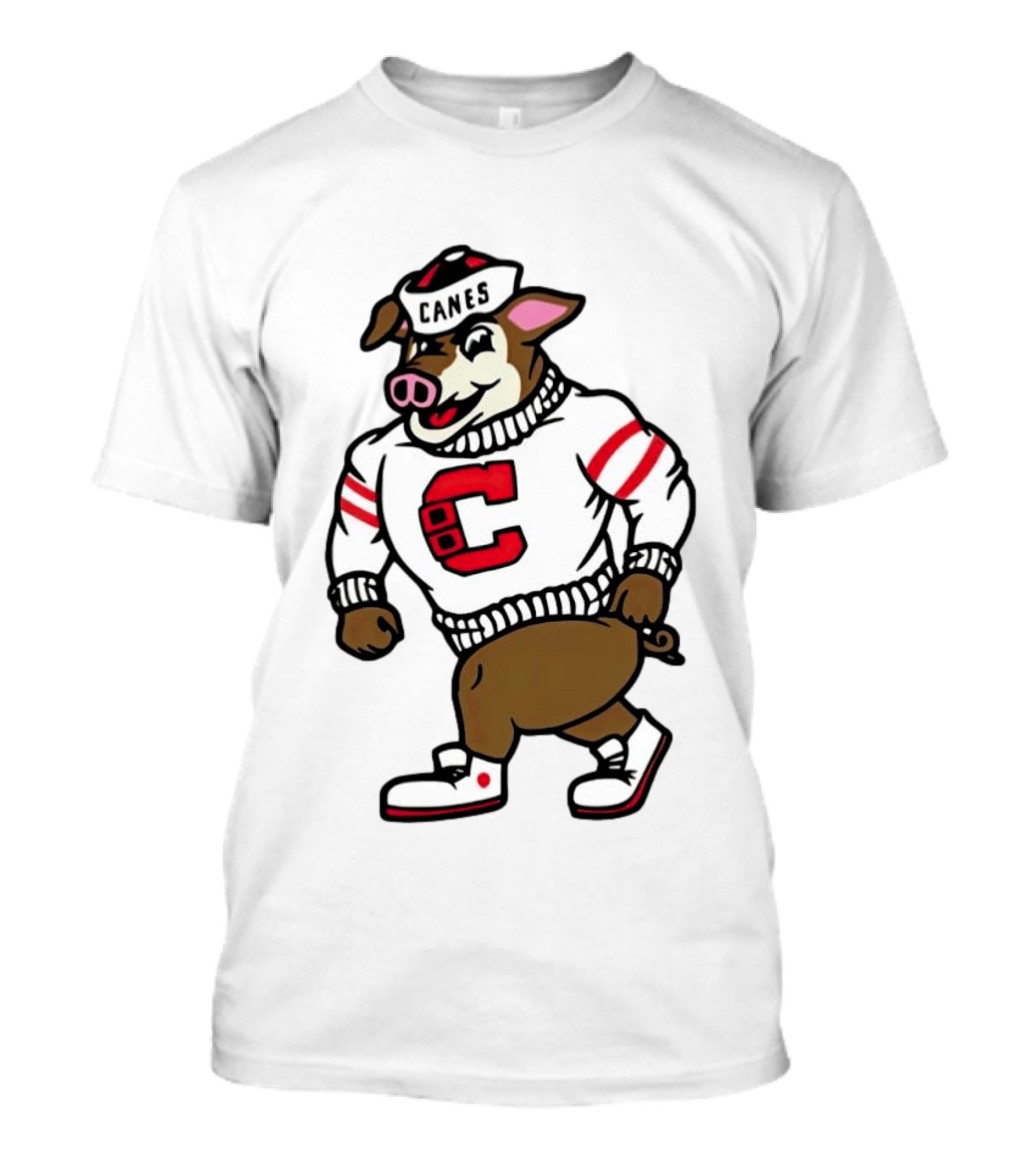 Canes Mascot Pig In Red And White Sweater With Stripes T-Shirt