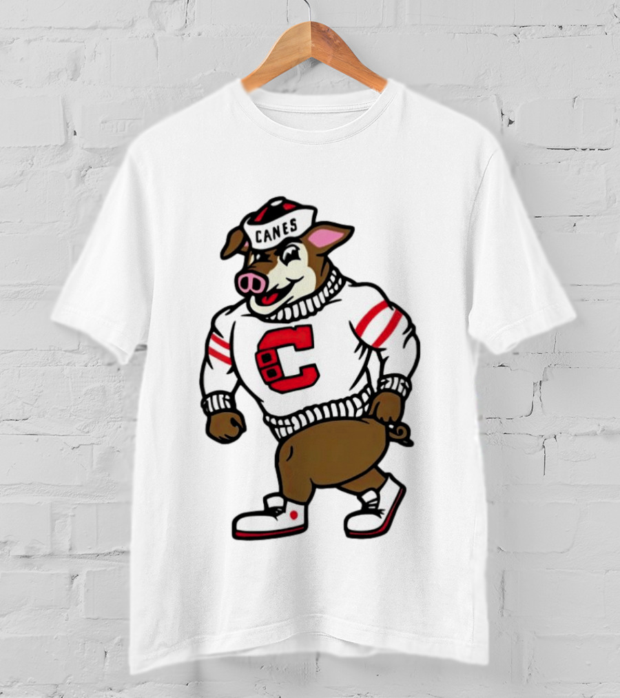 Canes Mascot Pig In Red And White Sweater With Stripes T-Shirt