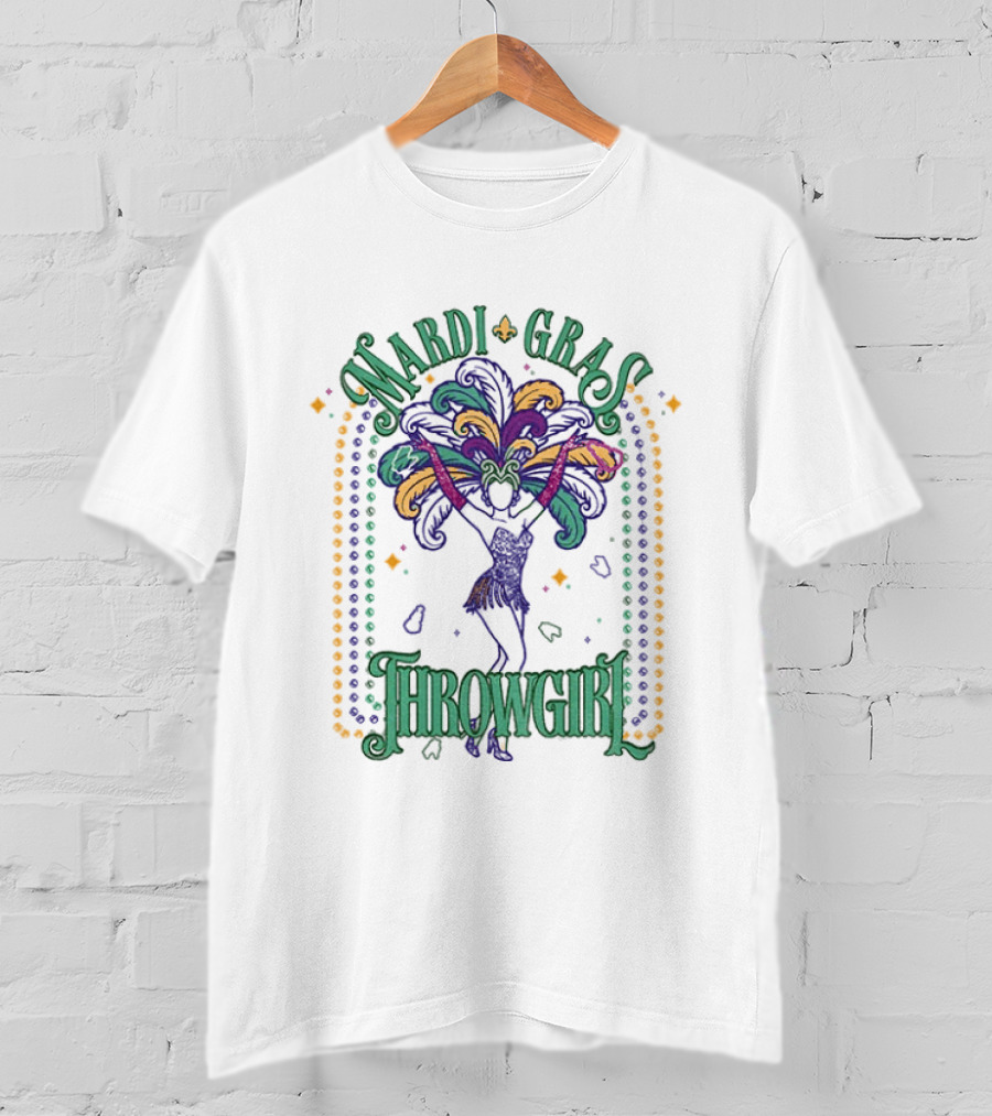 Mardi Gras Throw Girl Feather Dance Costume Celebration T-Shirt