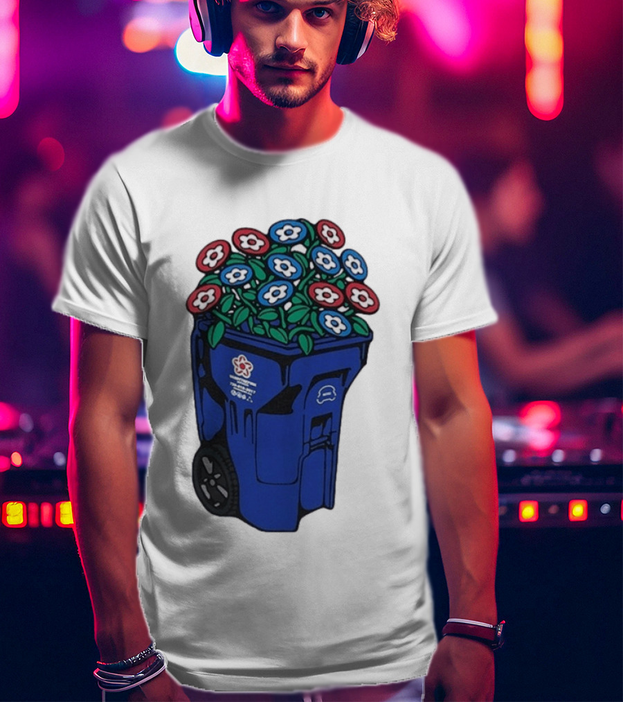 Vandy The Pink Trash Can Blue Recycling Bin Flowers T-Shirt