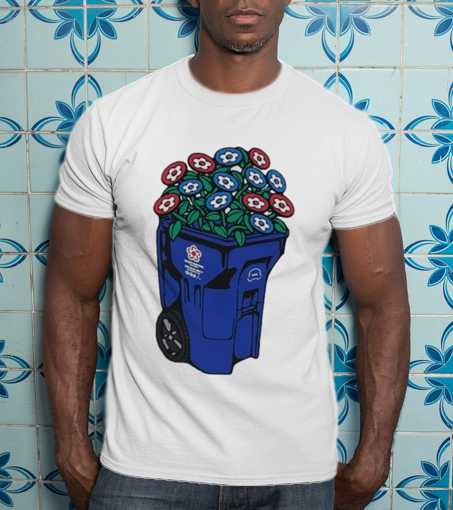 Vandy The Pink Trash Can Blue Recycling Bin Flowers T-Shirt