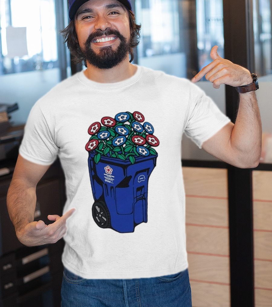 Vandy The Pink Trash Can Blue Recycling Bin Flowers T-Shirt