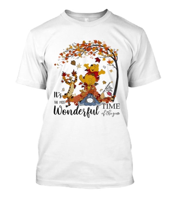 Winnie The Pooh It's The Most Wonderful Time Of The Year Happy Fall Autumn Leaves T-Shirt
