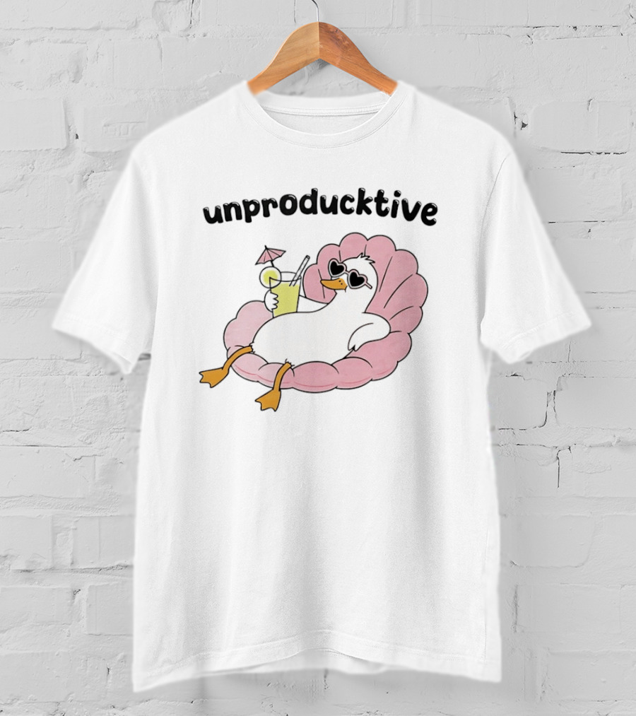 Unproducktive Duck Relaxing In A Shell With A Cocktail Sunglasses Lemonade T-Shirt