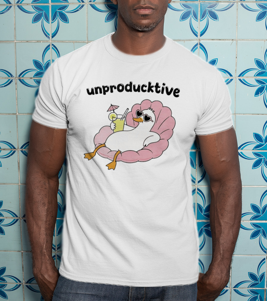 Unproducktive Duck Relaxing In A Shell With A Cocktail Sunglasses Lemonade T-Shirt