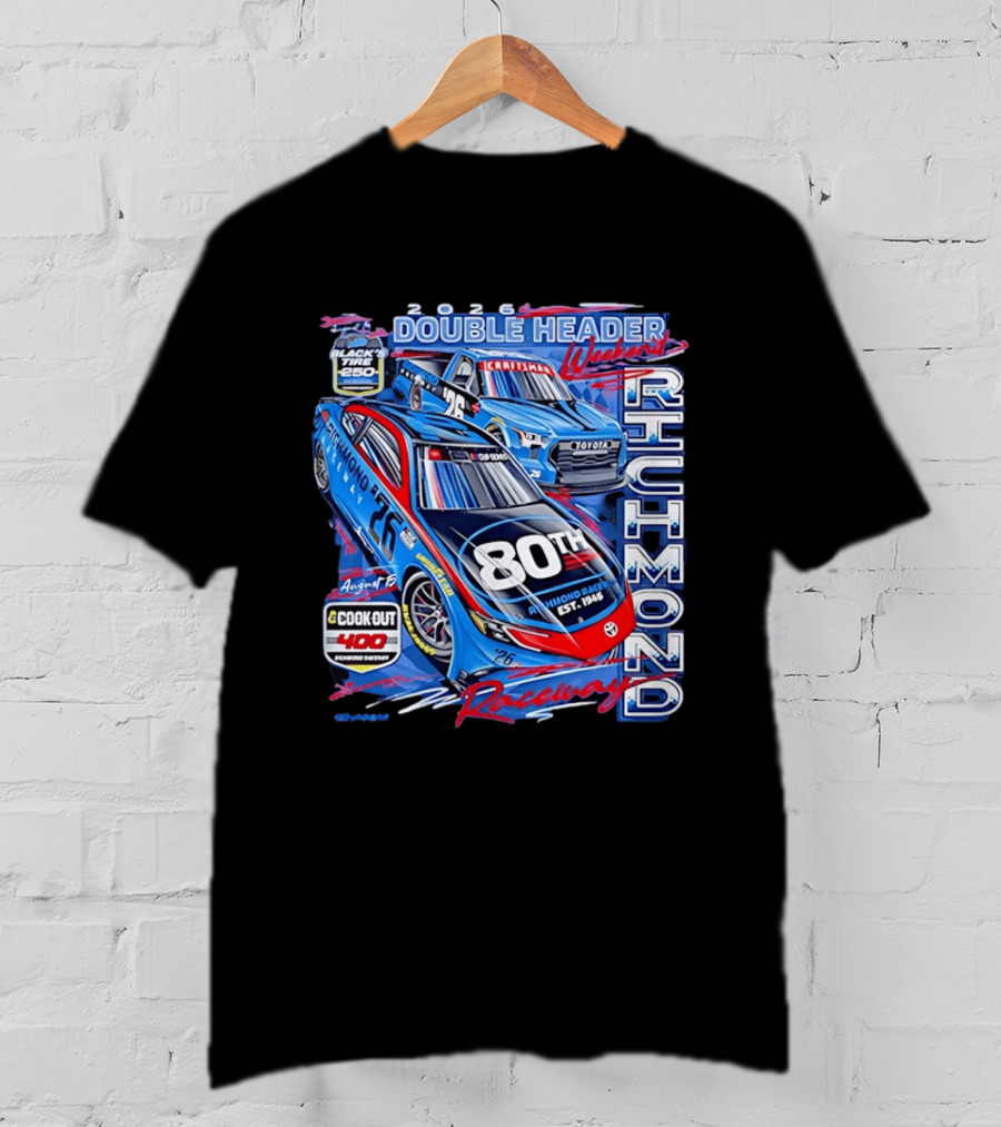 2026 Richmond Raceway Double Header Weekend 80th Anniversary Black Tire 250 Cook Out 400 T-Shirt