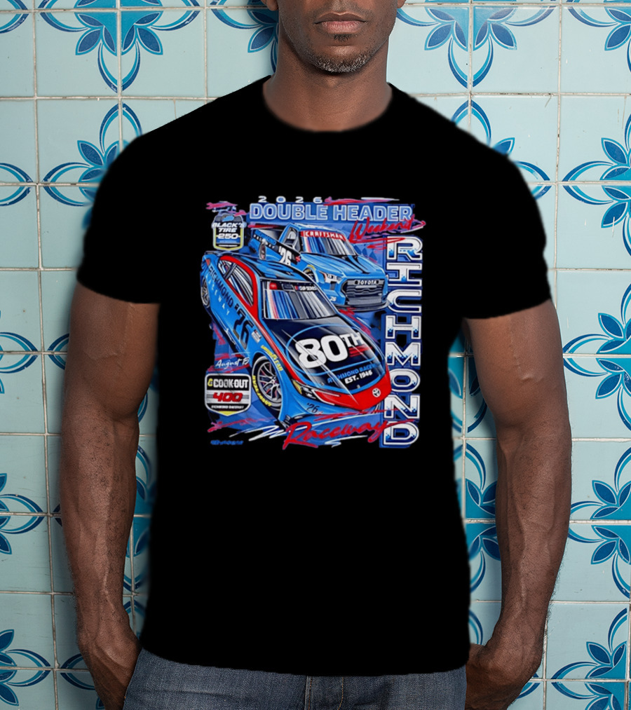2026 Richmond Raceway Double Header Weekend 80th Anniversary Black Tire 250 Cook Out 400 T-Shirt