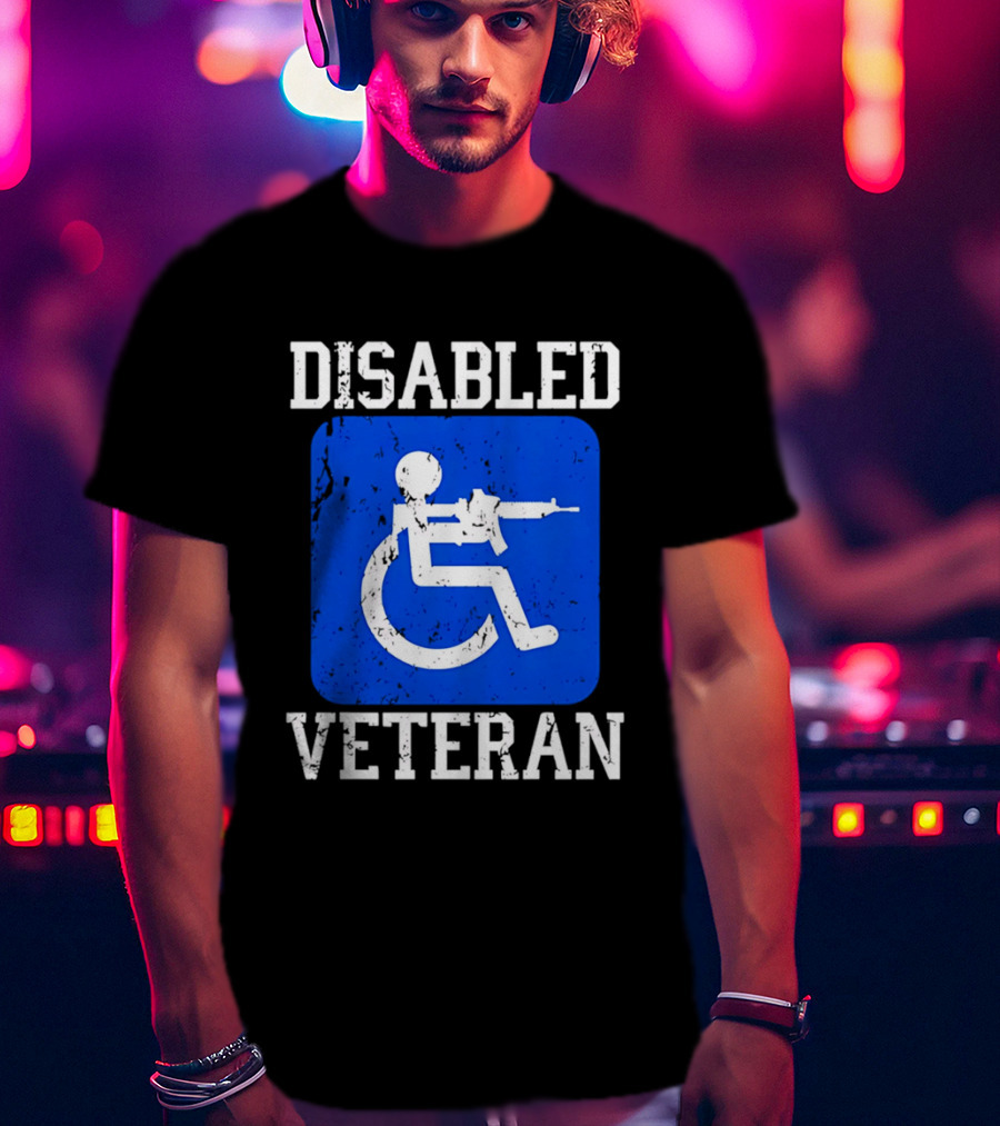 Disabled Veteran Blue Wheelchair Symbol With Gun T-Shirt