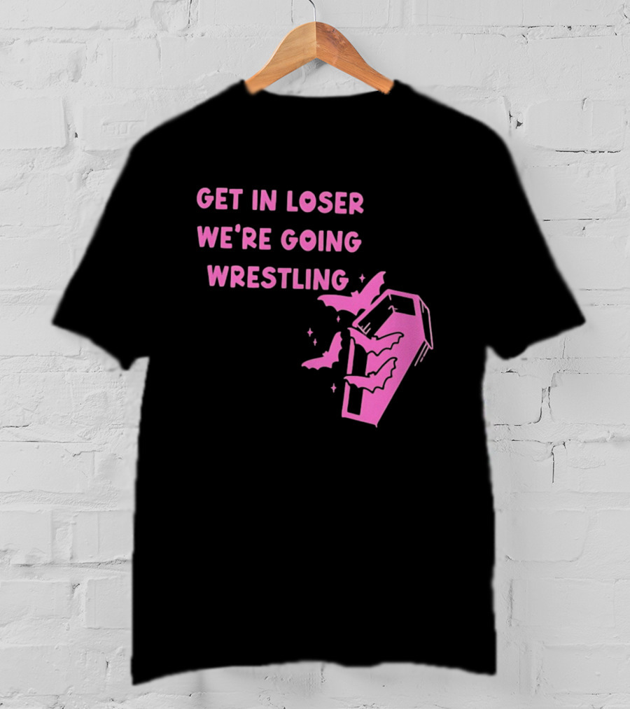 Get In Loser We're Going Wrestling Coffin With Bats And Stars T-Shirt