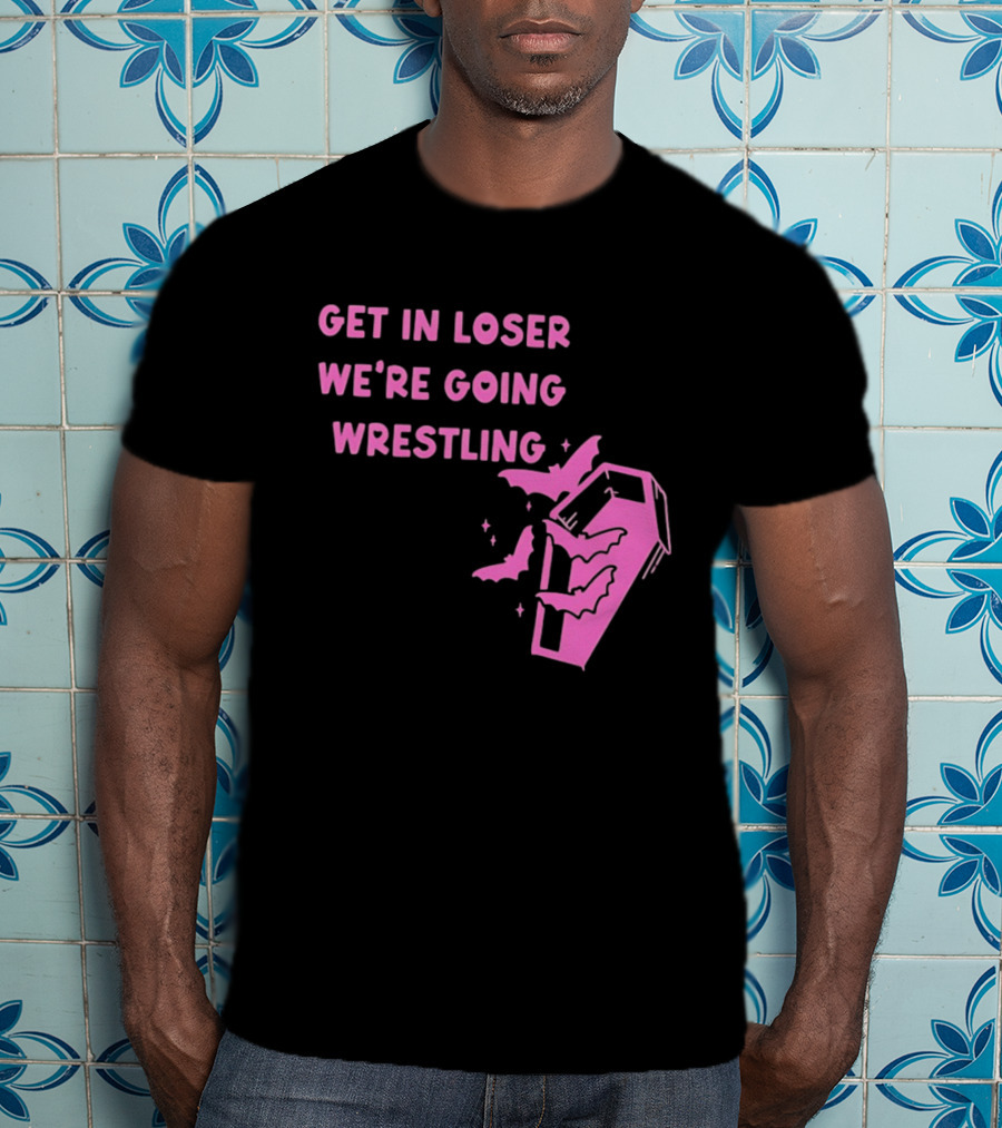 Get In Loser We're Going Wrestling Coffin With Bats And Stars T-Shirt