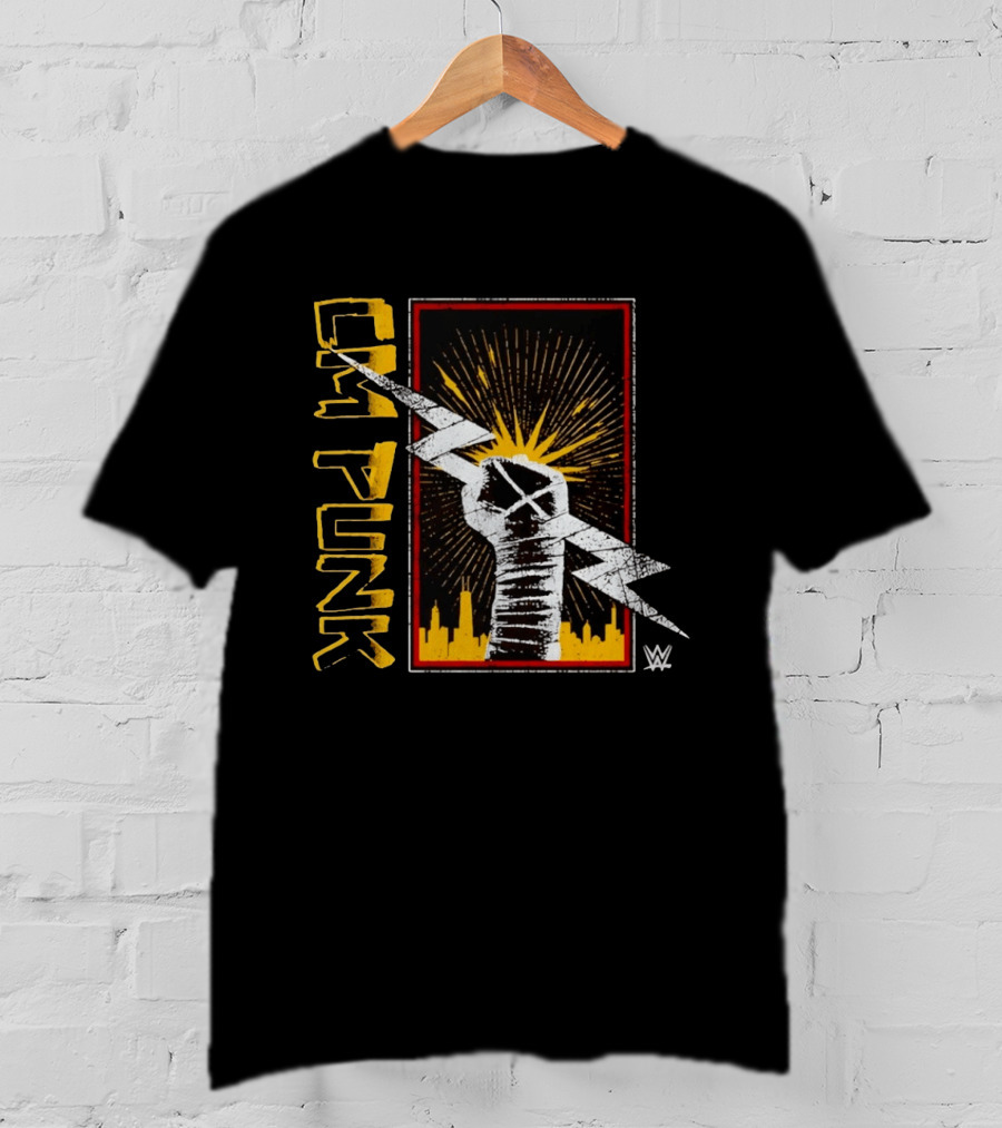 CM Punk WWE Best In The World Lightning Bolt Chicago Skyline Fist T-Shirt