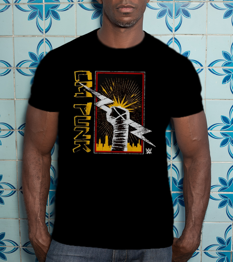 CM Punk WWE Best In The World Lightning Bolt Chicago Skyline Fist T-Shirt
