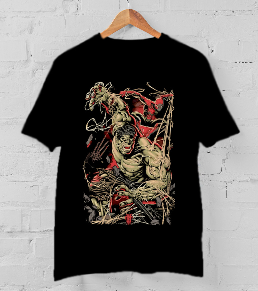 Marvel Hulk Spider Man Dynamic Action Scene T-Shirt