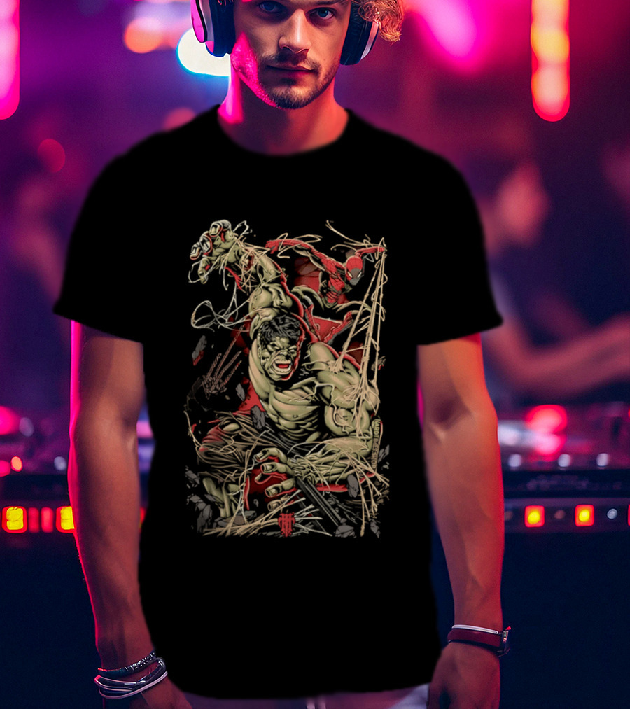 Marvel Hulk Spider Man Dynamic Action Scene T-Shirt