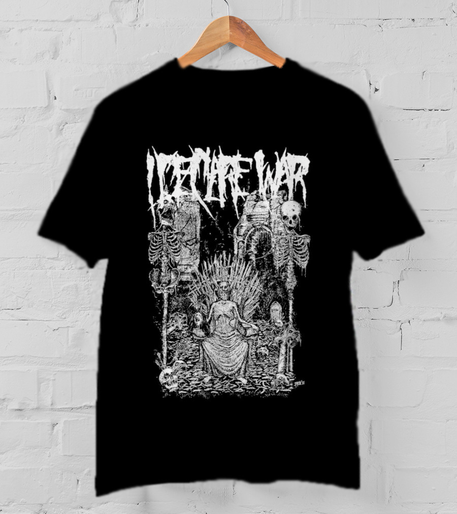 I Declare War Throne Skeleton Warriors Medieval Battle Scene T-Shirt