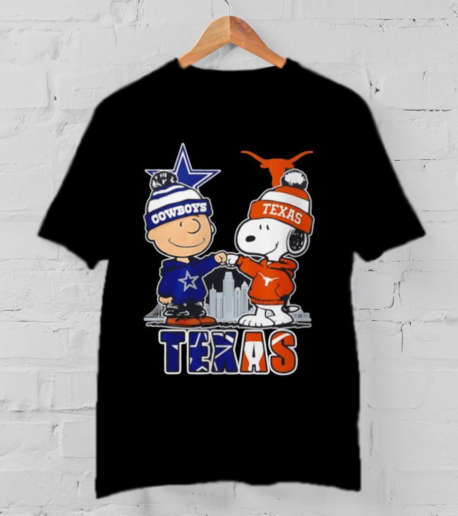 Dallas Cowboys Texas Longhorns Peanuts Characters Stadium Scene T-Shirt