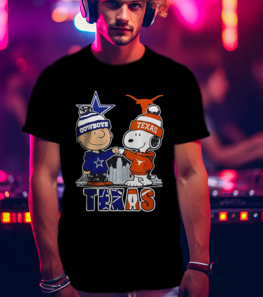 Dallas Cowboys Texas Longhorns Peanuts Characters Stadium Scene T-Shirt