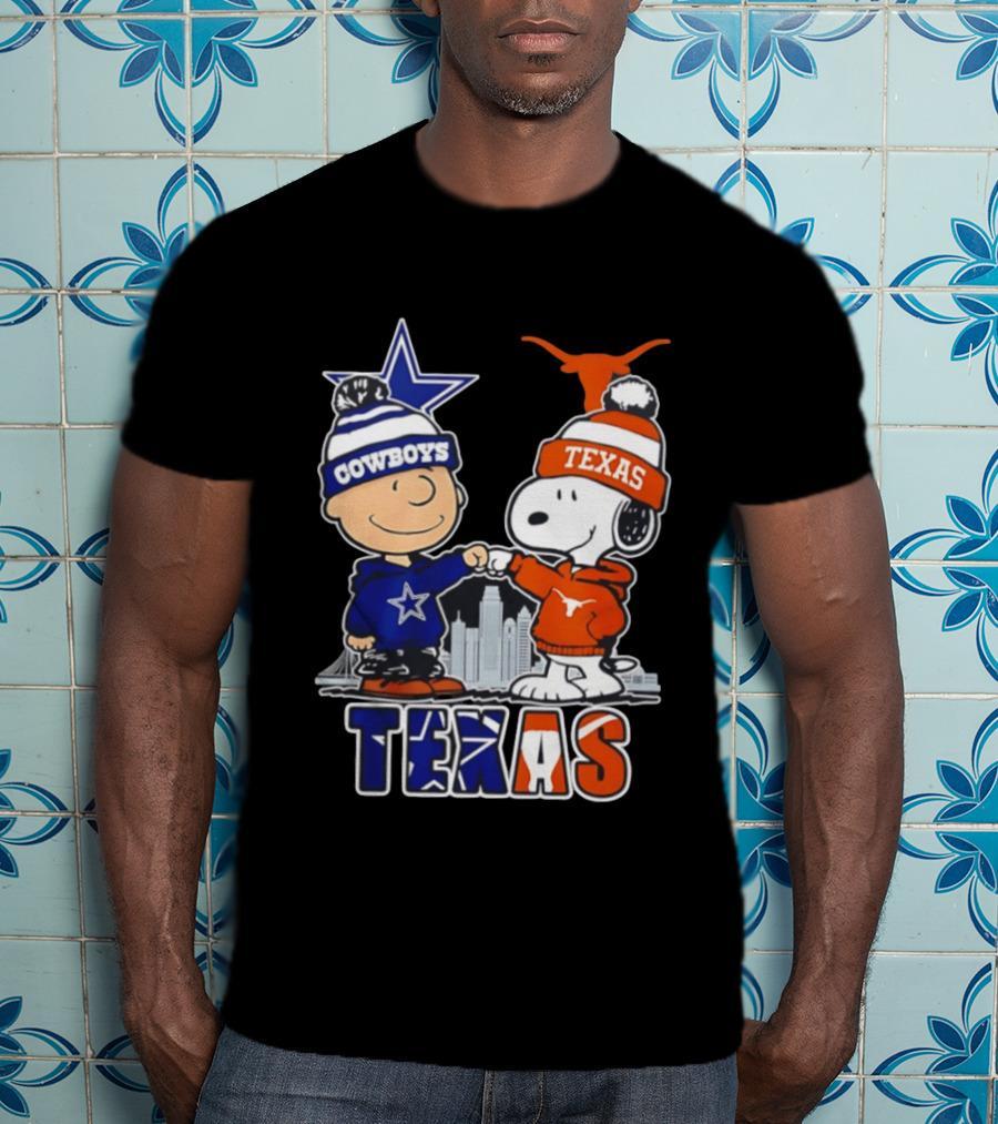 Dallas Cowboys Texas Longhorns Peanuts Characters Stadium Scene T-Shirt