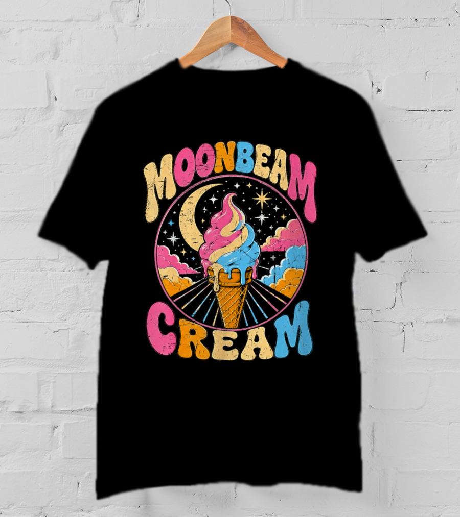 Moonbeam Cream Ice Cream Cone Crescent Moon And Stars T-Shirt