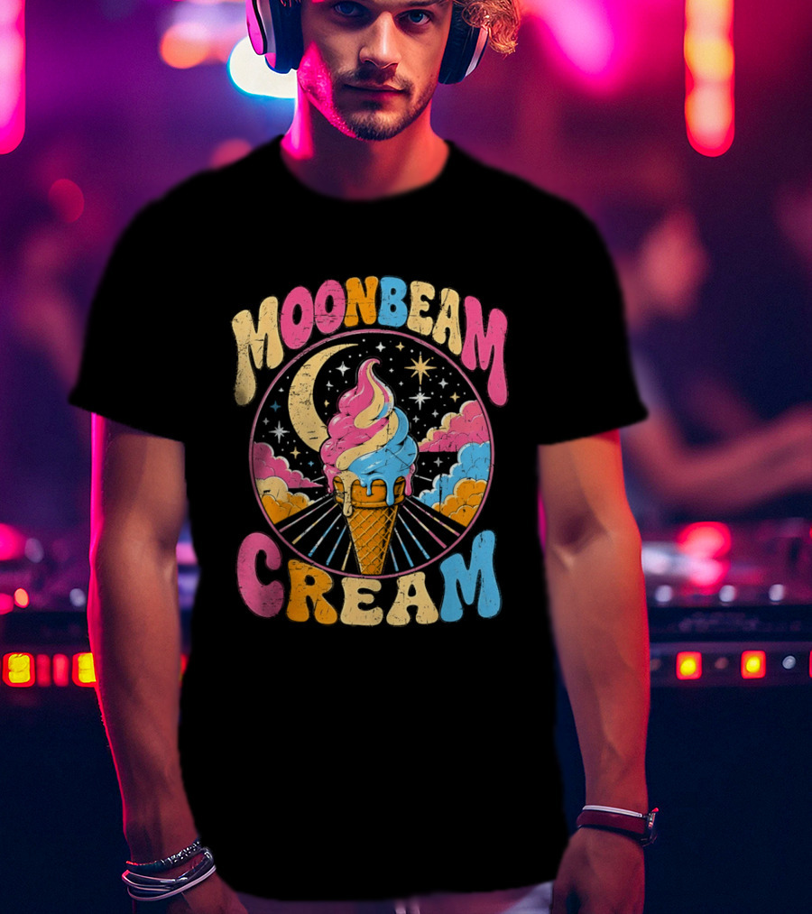 Moonbeam Cream Ice Cream Cone Crescent Moon And Stars T-Shirt