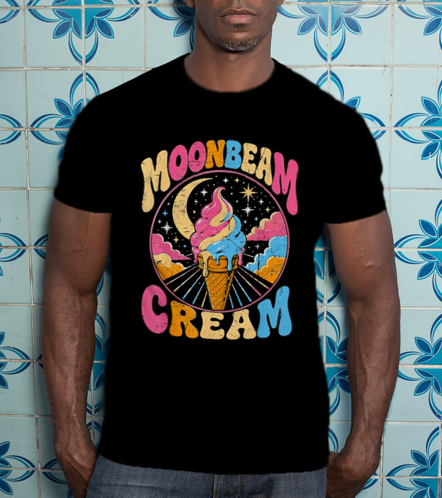 Moonbeam Cream Ice Cream Cone Crescent Moon And Stars T-Shirt