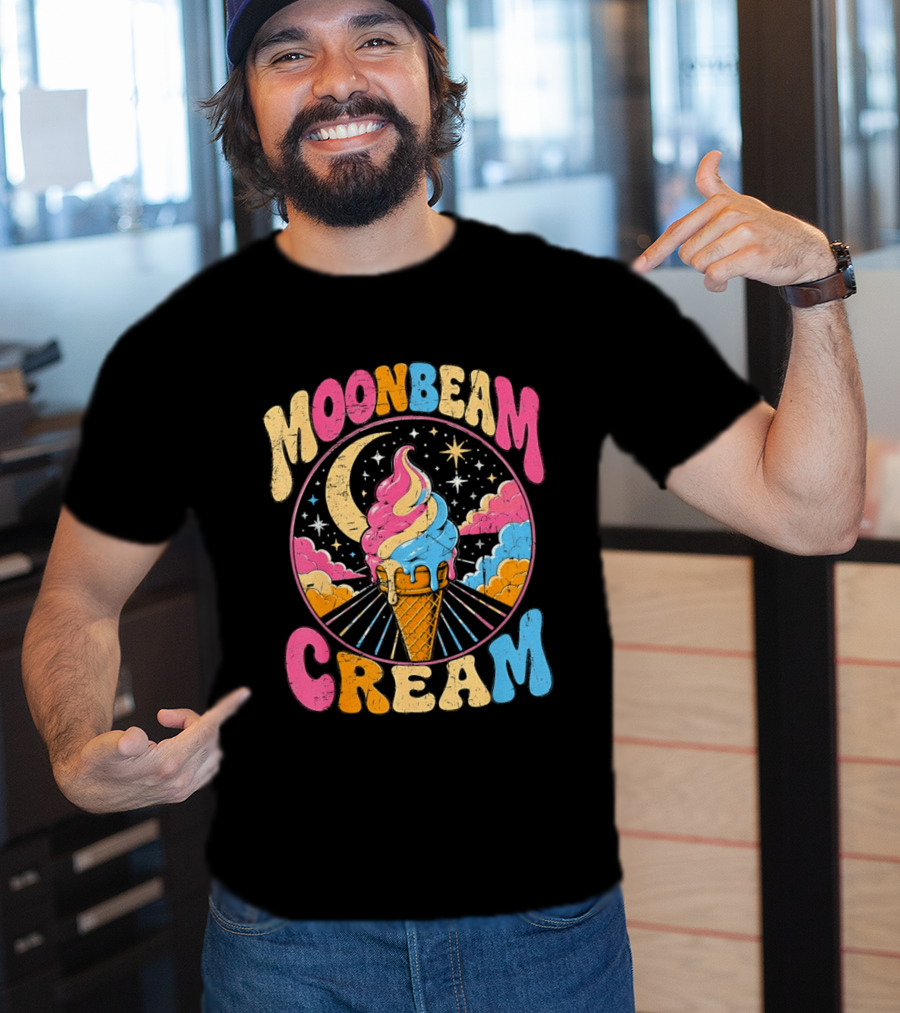 Moonbeam Cream Ice Cream Cone Crescent Moon And Stars T-Shirt